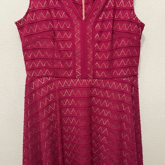 Roz & Ali Magenta Lace color Nude Lined Dress Size 14 - Picture 3 of 10
